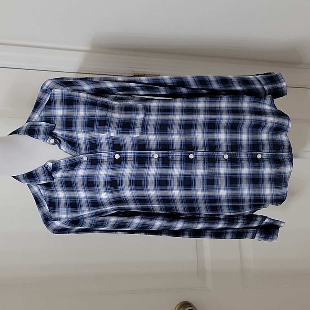 Hollister Size XS Super Soft Blue White Plaid Flannel-Like Button Down Shirt GUC